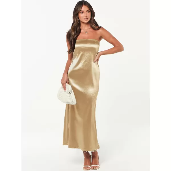 Caracilia Womens Satin Tube Sexy Backless Cut Out Formal Wedding Guest Evening Party Maxi Dresses