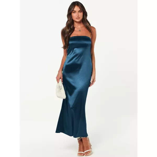 Caracilia Womens Satin Tube Sexy Backless Cut Out Formal Wedding Guest Evening Party Maxi Dresses
