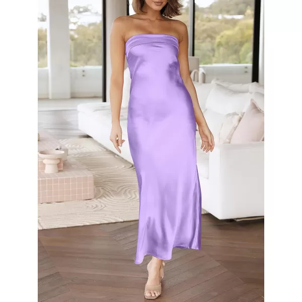 Caracilia Womens Satin Tube Sexy Backless Cut Out Formal Wedding Guest Evening Party Maxi Dresses