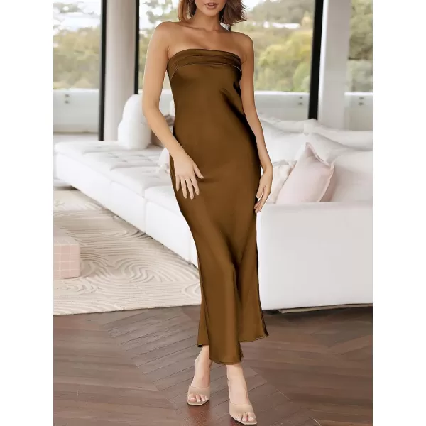 Caracilia Womens Satin Tube Sexy Backless Cut Out Formal Wedding Guest Evening Party Maxi Dresses
