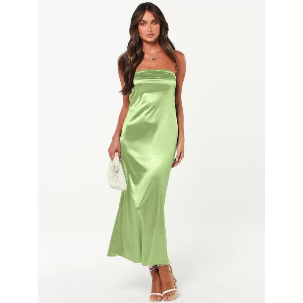 Caracilia Womens Satin Tube Sexy Backless Cut Out Formal Wedding Guest Evening Party Maxi Dresses