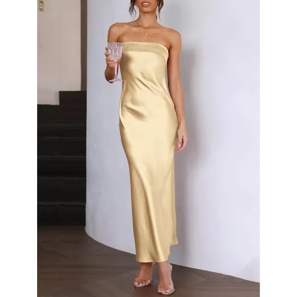 Caracilia Womens Satin Tube Sexy Backless Cut Out Formal Wedding Guest Evening Party Maxi Dresses