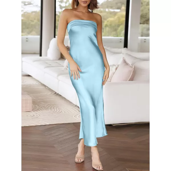Caracilia Womens Satin Tube Sexy Backless Cut Out Formal Wedding Guest Evening Party Maxi Dresses