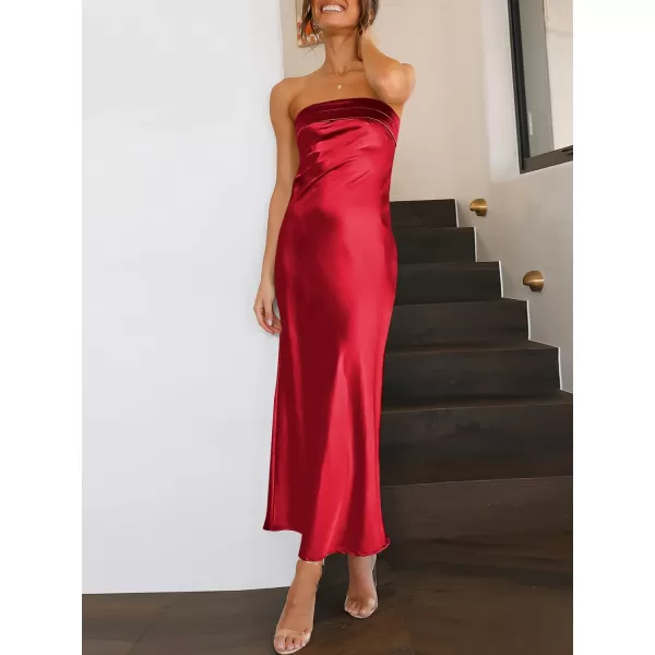 Caracilia Womens Satin Tube Sexy Backless Cut Out Formal Wedding Guest Evening Party Maxi Dresses