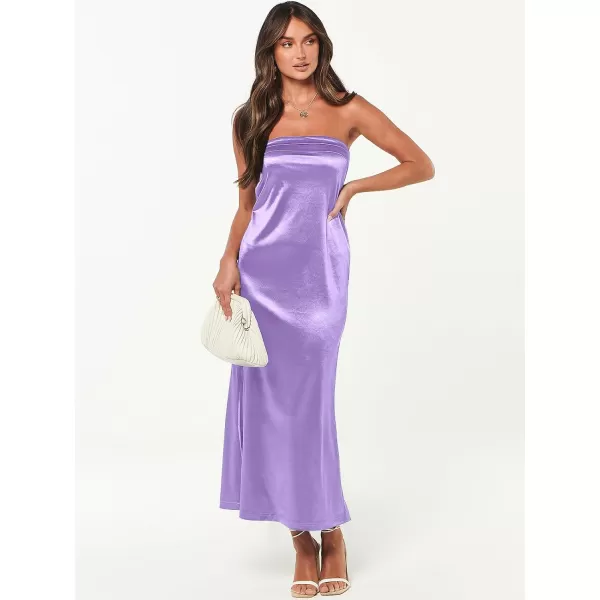 Caracilia Womens Satin Tube Sexy Backless Cut Out Formal Wedding Guest Evening Party Maxi Dresses