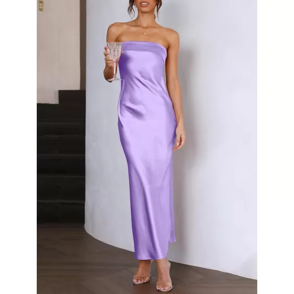 Caracilia Womens Satin Tube Sexy Backless Cut Out Formal Wedding Guest Evening Party Maxi Dresses