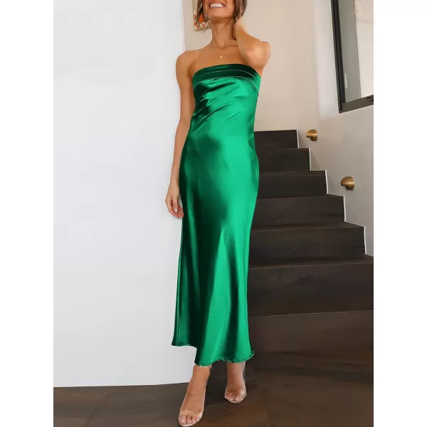 Caracilia Womens Satin Tube Sexy Backless Cut Out Formal Wedding Guest Evening Party Maxi Dresses