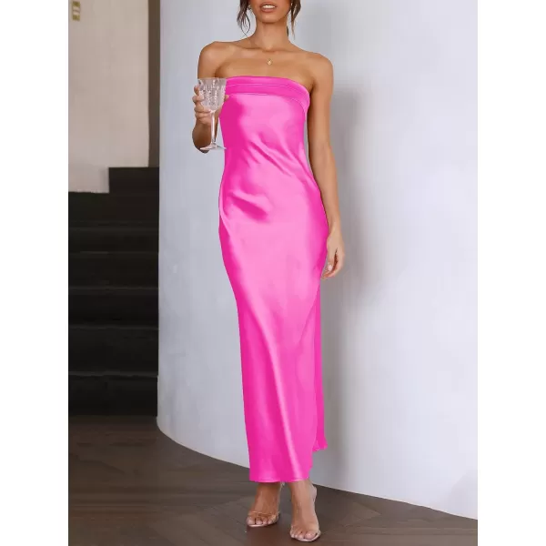 Caracilia Womens Satin Tube Sexy Backless Cut Out Formal Wedding Guest Evening Party Maxi Dresses