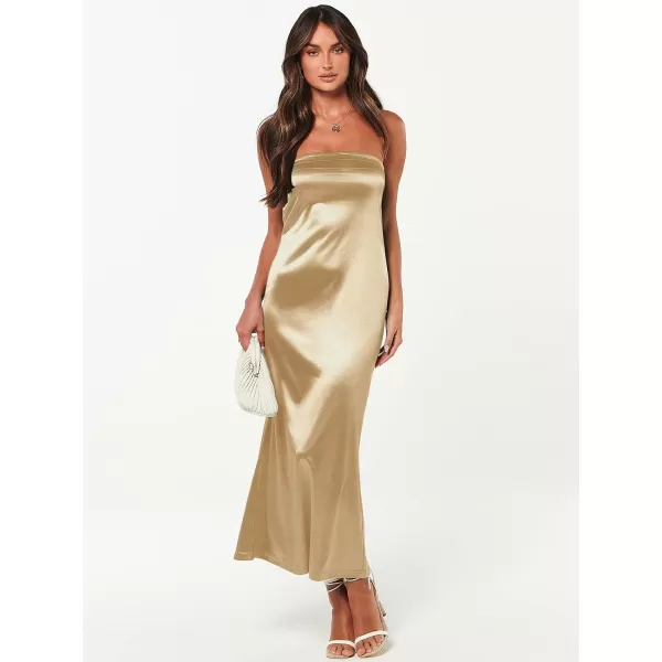 Caracilia Womens Satin Tube Sexy Backless Cut Out Formal Wedding Guest Evening Party Maxi Dresses