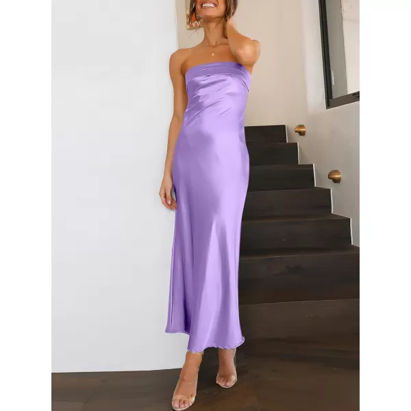Caracilia Womens Satin Tube Sexy Backless Cut Out Formal Wedding Guest Evening Party Maxi Dresses