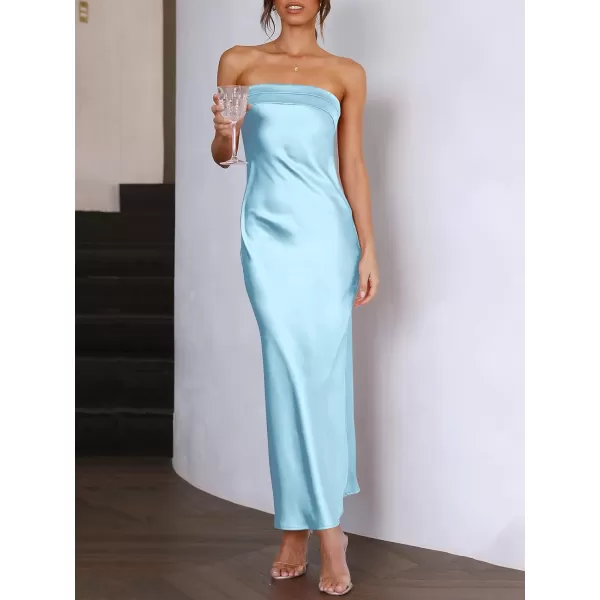 Caracilia Womens Satin Tube Sexy Backless Cut Out Formal Wedding Guest Evening Party Maxi Dresses