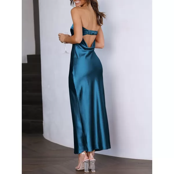 Caracilia Womens Satin Tube Sexy Backless Cut Out Formal Wedding Guest Evening Party Maxi Dresses