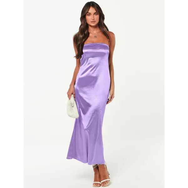 Caracilia Womens Satin Tube Sexy Backless Cut Out Formal Wedding Guest Evening Party Maxi Dresses