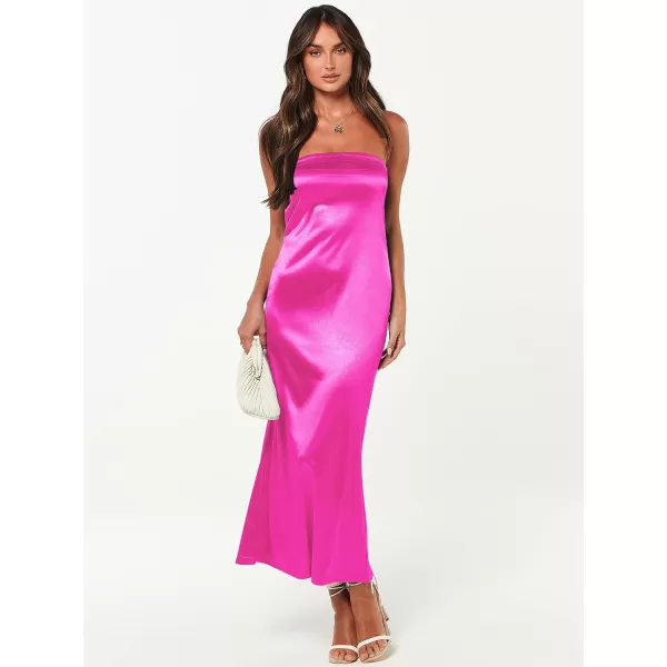 Caracilia Womens Satin Tube Sexy Backless Cut Out Formal Wedding Guest Evening Party Maxi Dresses