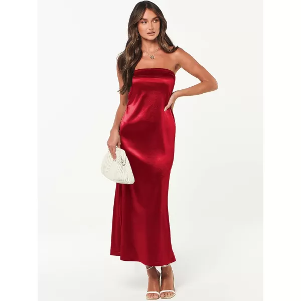 Caracilia Womens Satin Tube Sexy Backless Cut Out Formal Wedding Guest Evening Party Maxi Dresses