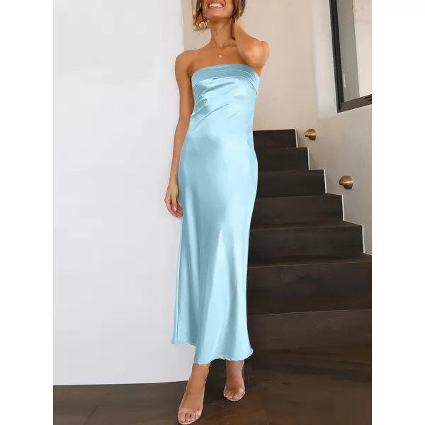 Caracilia Womens Satin Tube Sexy Backless Cut Out Formal Wedding Guest Evening Party Maxi Dresses