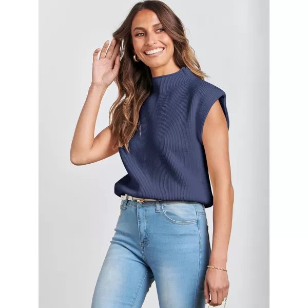 Caracilia Women's Sleeveless Sweater Vest Casual Mock Neck Cap Sleeve Knit Pullover Tank Tops 2024 Trendy Summer Clothes