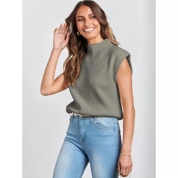 Caracilia Women's Sleeveless Sweater Vest Casual Mock Neck Cap Sleeve Knit Pullover Tank Tops 2024 Trendy Summer Clothes
