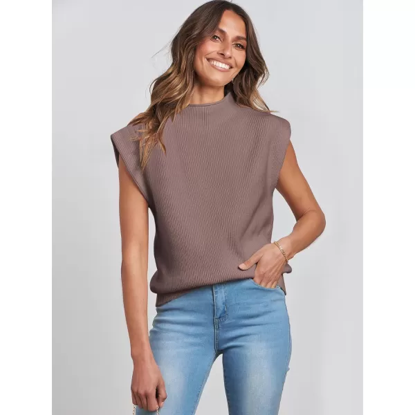 Caracilia Women's Sleeveless Sweater Vest Casual Mock Neck Cap Sleeve Knit Pullover Tank Tops 2024 Trendy Summer Clothes