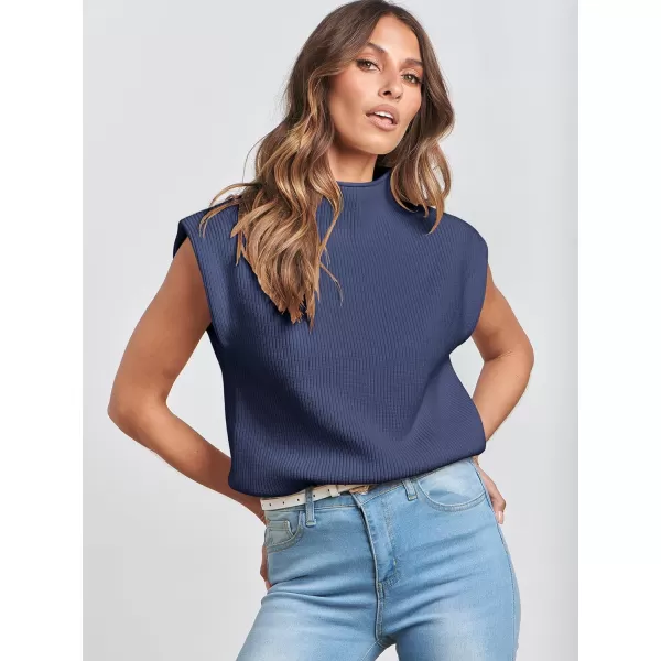 Caracilia Women's Sleeveless Sweater Vest Casual Mock Neck Cap Sleeve Knit Pullover Tank Tops 2024 Trendy Summer Clothes
