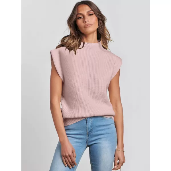 Caracilia Women's Sleeveless Sweater Vest Casual Mock Neck Cap Sleeve Knit Pullover Tank Tops 2024 Trendy Summer Clothes
