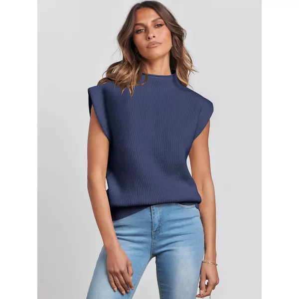 Caracilia Women's Sleeveless Sweater Vest Casual Mock Neck Cap Sleeve Knit Pullover Tank Tops 2024 Trendy Summer Clothes