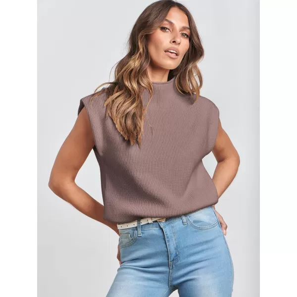 Caracilia Women's Sleeveless Sweater Vest Casual Mock Neck Cap Sleeve Knit Pullover Tank Tops 2024 Trendy Summer Clothes