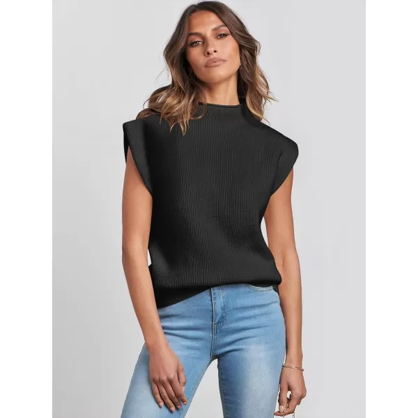 Caracilia Women's Sleeveless Sweater Vest Casual Mock Neck Cap Sleeve Knit Pullover Tank Tops 2024 Trendy Summer Clothes