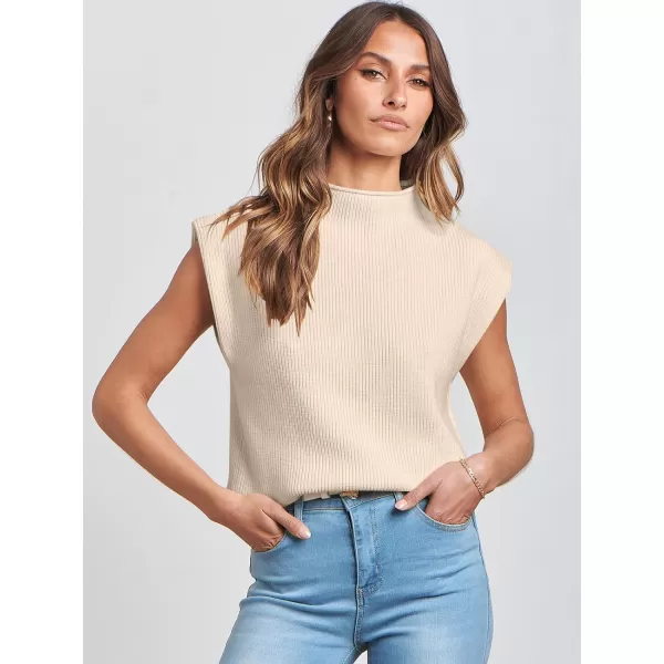Caracilia Women's Sleeveless Sweater Vest Casual Mock Neck Cap Sleeve Knit Pullover Tank Tops 2024 Trendy Summer Clothes