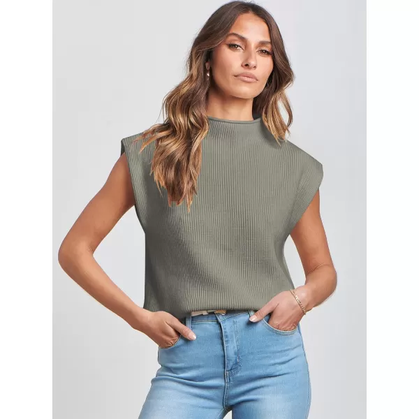 Caracilia Women's Sleeveless Sweater Vest Casual Mock Neck Cap Sleeve Knit Pullover Tank Tops 2024 Trendy Summer Clothes