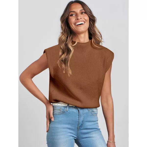 Caracilia Women's Sleeveless Sweater Vest Casual Mock Neck Cap Sleeve Knit Pullover Tank Tops 2024 Trendy Summer Clothes