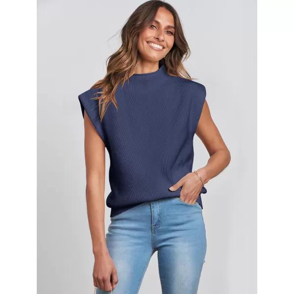 Caracilia Women's Sleeveless Sweater Vest Casual Mock Neck Cap Sleeve Knit Pullover Tank Tops 2024 Trendy Summer Clothes