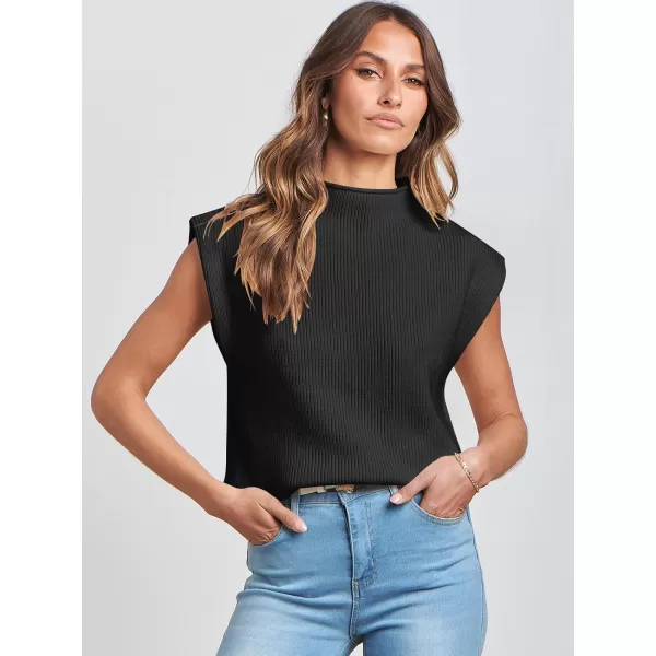 Caracilia Women's Sleeveless Sweater Vest Casual Mock Neck Cap Sleeve Knit Pullover Tank Tops 2024 Trendy Summer Clothes