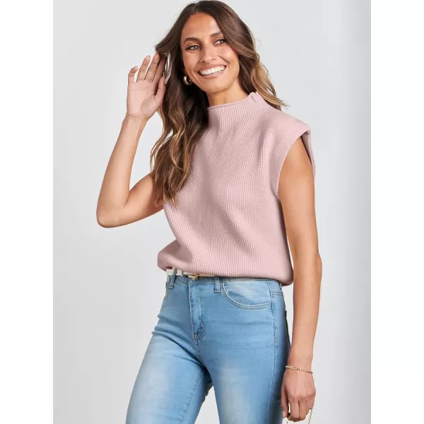 Caracilia Women's Sleeveless Sweater Vest Casual Mock Neck Cap Sleeve Knit Pullover Tank Tops 2024 Trendy Summer Clothes