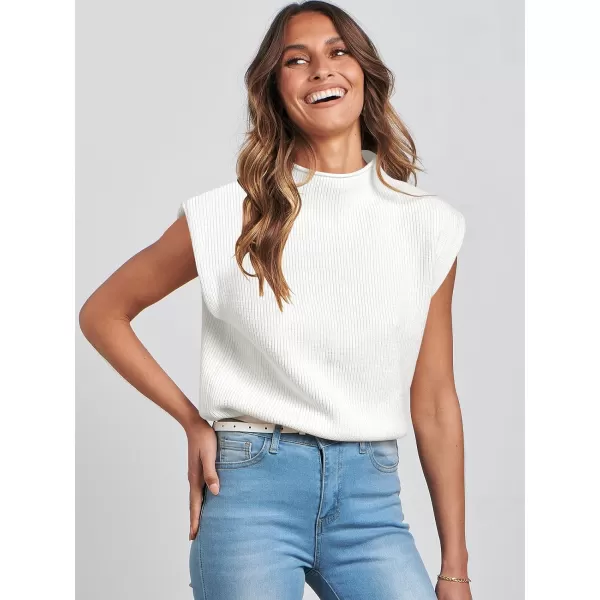 Caracilia Women's Sleeveless Sweater Vest Casual Mock Neck Cap Sleeve Knit Pullover Tank Tops 2024 Trendy Summer Clothes