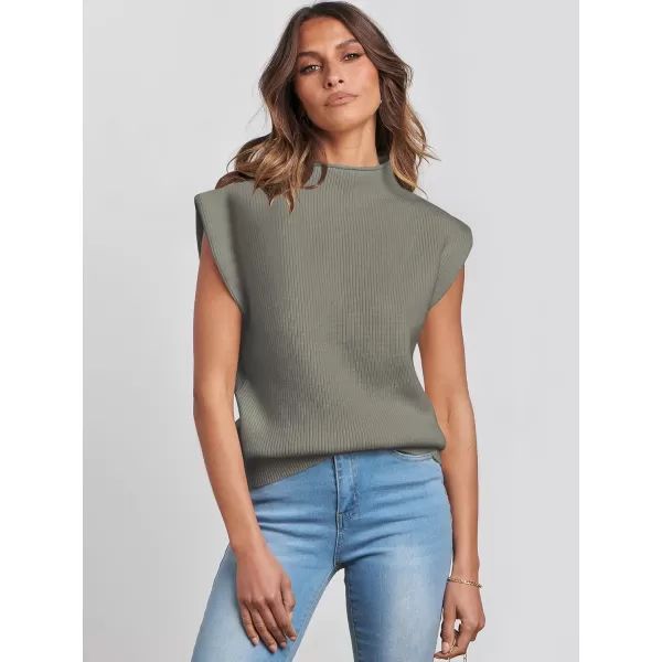 Caracilia Women's Sleeveless Sweater Vest Casual Mock Neck Cap Sleeve Knit Pullover Tank Tops 2024 Trendy Summer Clothes