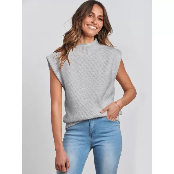 Caracilia Women's Sleeveless Sweater Vest Casual Mock Neck Cap Sleeve Knit Pullover Tank Tops 2024 Trendy Summer Clothes