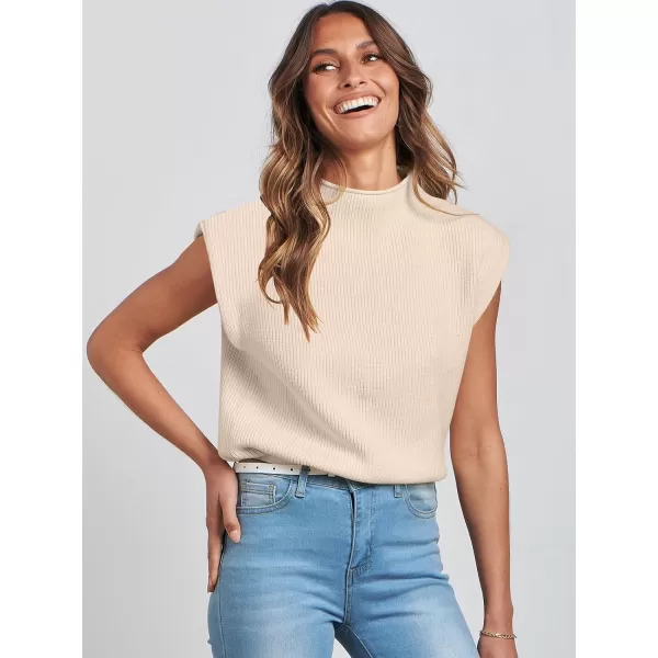 Caracilia Women's Sleeveless Sweater Vest Casual Mock Neck Cap Sleeve Knit Pullover Tank Tops 2024 Trendy Summer Clothes