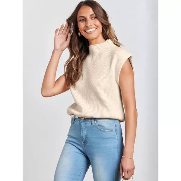 Caracilia Women's Sleeveless Sweater Vest Casual Mock Neck Cap Sleeve Knit Pullover Tank Tops 2024 Trendy Summer Clothes
