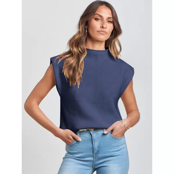 Caracilia Women's Sleeveless Sweater Vest Casual Mock Neck Cap Sleeve Knit Pullover Tank Tops 2024 Trendy Summer Clothes
