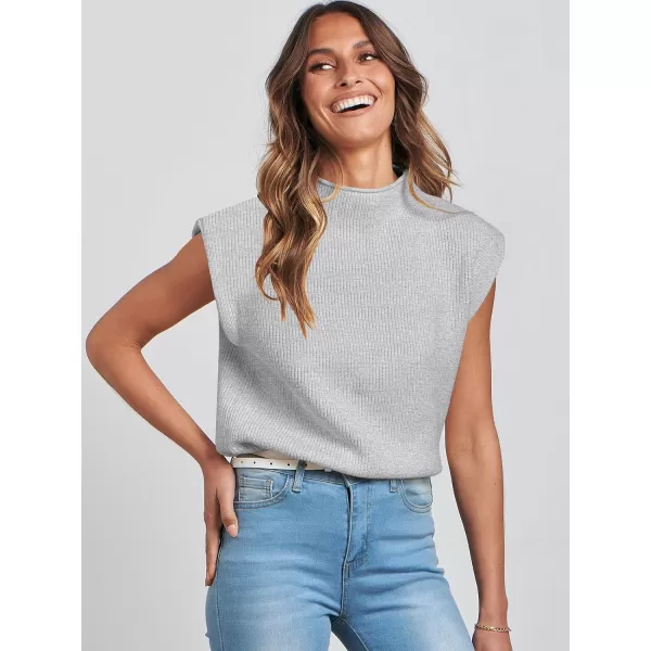 Caracilia Women's Sleeveless Sweater Vest Casual Mock Neck Cap Sleeve Knit Pullover Tank Tops 2024 Trendy Summer Clothes