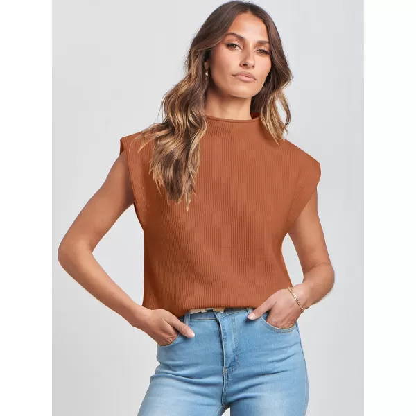 Caracilia Women's Sleeveless Sweater Vest Casual Mock Neck Cap Sleeve Knit Pullover Tank Tops 2024 Trendy Summer Clothes