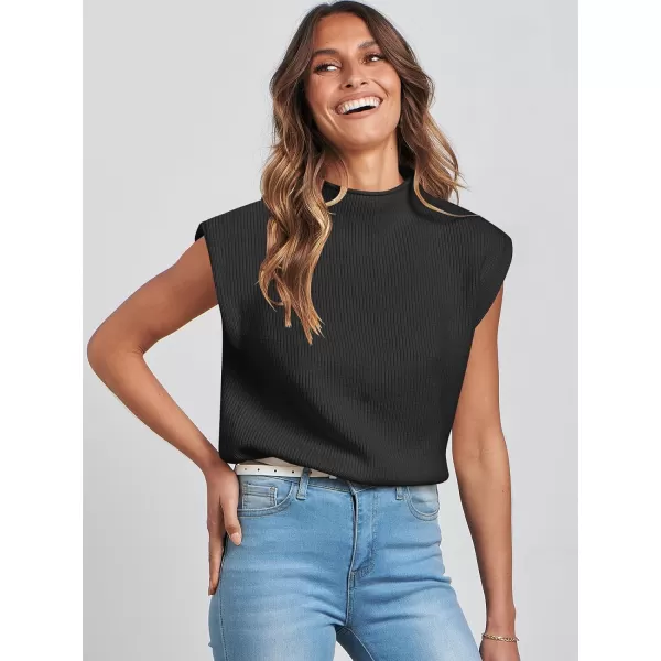 Caracilia Women's Sleeveless Sweater Vest Casual Mock Neck Cap Sleeve Knit Pullover Tank Tops 2024 Trendy Summer Clothes