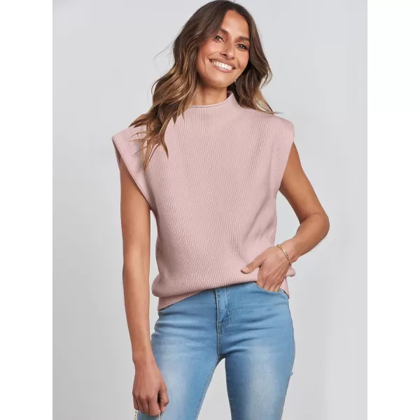 Caracilia Women's Sleeveless Sweater Vest Casual Mock Neck Cap Sleeve Knit Pullover Tank Tops 2024 Trendy Summer Clothes