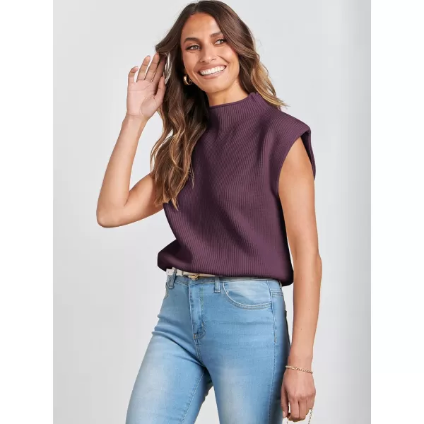 Caracilia Women's Sleeveless Sweater Vest Casual Mock Neck Cap Sleeve Knit Pullover Tank Tops 2024 Trendy Summer Clothes