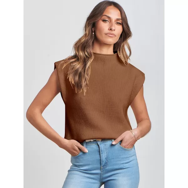 Caracilia Women's Sleeveless Sweater Vest Casual Mock Neck Cap Sleeve Knit Pullover Tank Tops 2024 Trendy Summer Clothes