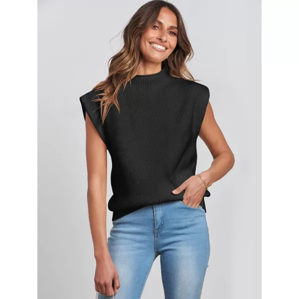 Caracilia Women's Sleeveless Sweater Vest Casual Mock Neck Cap Sleeve Knit Pullover Tank Tops 2024 Trendy Summer Clothes