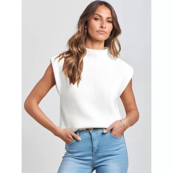 Caracilia Women's Sleeveless Sweater Vest Casual Mock Neck Cap Sleeve Knit Pullover Tank Tops 2024 Trendy Summer Clothes