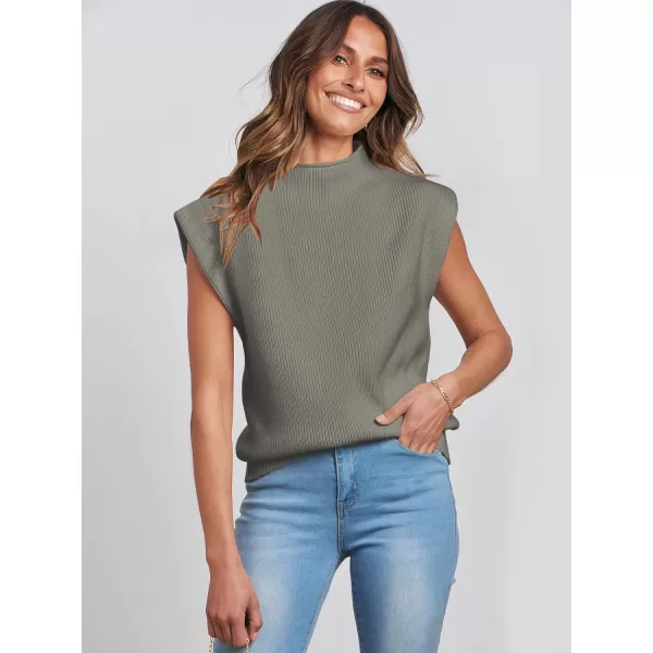 Caracilia Women's Sleeveless Sweater Vest Casual Mock Neck Cap Sleeve Knit Pullover Tank Tops 2024 Trendy Summer Clothes