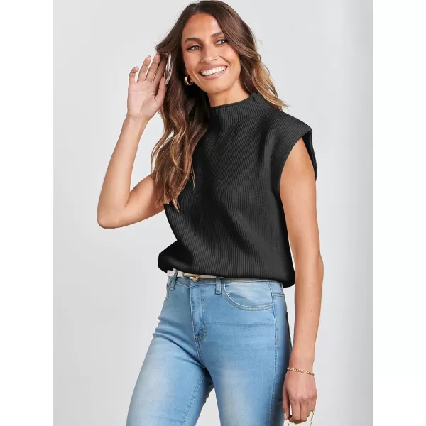 Caracilia Women's Sleeveless Sweater Vest Casual Mock Neck Cap Sleeve Knit Pullover Tank Tops 2024 Trendy Summer Clothes